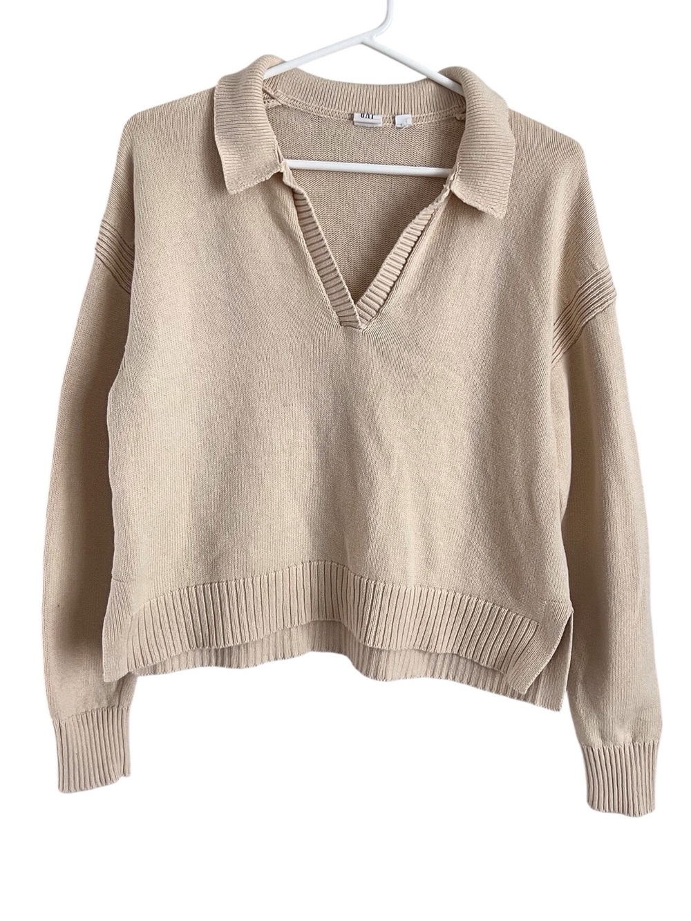 Gap Collared Sweater Bleached Sand Cream Knit Coastal Neutral Minimalist Medium